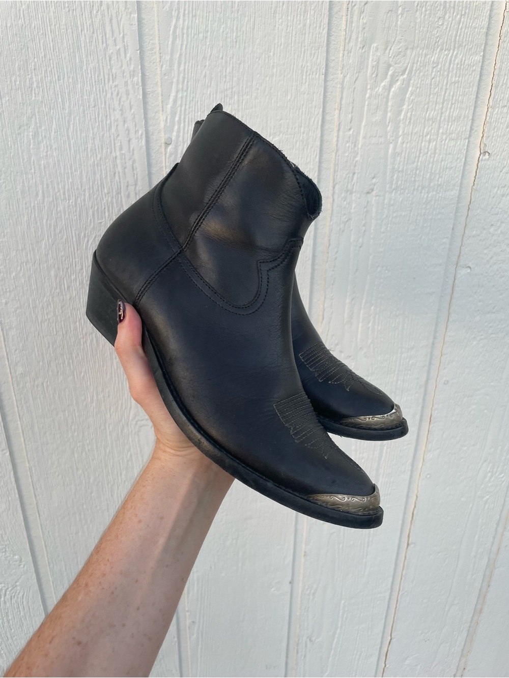 Golden Goose Young Western Boot Black Leather Ankle Boots with Metal Toe Caps